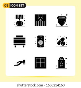 9 Creative Icons for Modern website design and responsive mobile apps. 9 Glyph Symbols Signs on White Background. 9 Icon Pack.