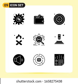 9 Iconos creativos para diseño de sitios web modernos y aplicaciones móviles sensibles. 9 Símbolos de glifo carteles de fondo blanco. Paquete de 9 iconos.