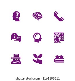 9 creative icons in vector set. question, telephone, writer and open book illustration for web and graphic design