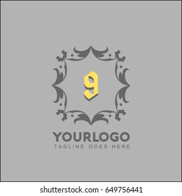 9 creative template brand identity. Royal Elegant linear abstract monogram. Vector illustration for Hotel logo. Kings symbol.
