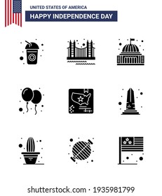 9 Creative USA Icons Modern Independence Signs and 4th July Symbols of day; balloons; tourism; white; house Editable USA Day Vector Design Elements