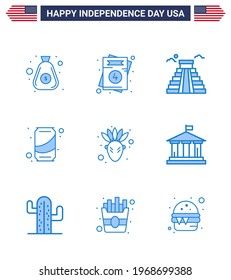 9 Creative USA Icons Modern Independence Signs and 4th July Symbols of native american; cola; building; soda; beer Editable USA Day Vector Design Elements