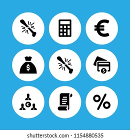9 credit icons in vector set. broke, discount, calculator and receipt illustration for web and graphic design