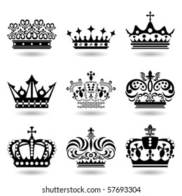 9 crown icons set. Illustration vector.