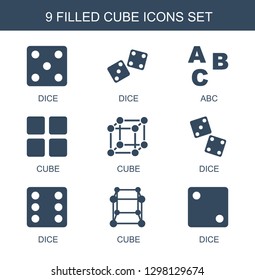 9 cube icons. Trendy cube icons white background. Included filled icons such as Dice, dice, ABC. cube icon for web and mobile.