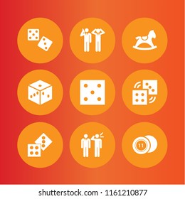 9 cube icons in vector set. problem, dices, casino chip with number and dice illustration for web and graphic design
