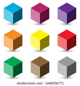 9 icônes bouton cubes 3d beaucoup de colorés pour les sites web ou les jeux.