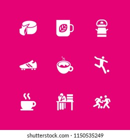 9 cup icons in vector set. milk, soccer, desk and tea illustration for web and graphic design