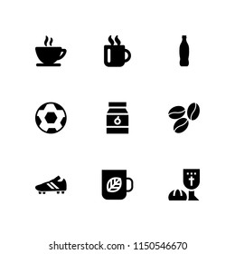 9 cup icons in vector set. soda, tea, soccer and coffee illustration for web and graphic design