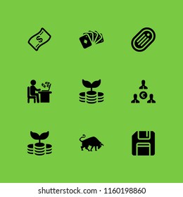 9 currency icons in vector set. bull, straight poker, token and money illustration for web and graphic design