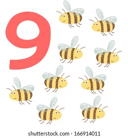 9 cute bees  Easy Learn to count figures  Funny cartoon childish illustrations in vector 