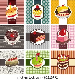 9 cute cartoon cake card set