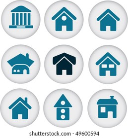 9 cute house buttons. vector