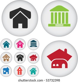 9 cute houses buttons. vector