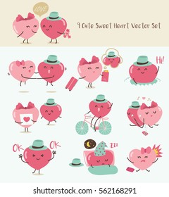 Juego de vectores de corazón dulce de 9 cutas (3)