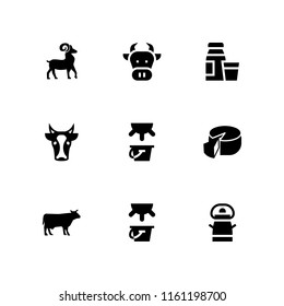 9 dairy icons in vector set. cow, diary product, milk and cow silhouette illustration for web and graphic design