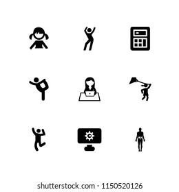 9 dance icons in vector set. girl, shapes and symbols, hip and ballet illustration for web and graphic design