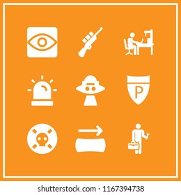 9 danger vector icon set with siren, ufo, police sign and poison icons for mobile and web