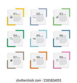 9 data infographics square index template. Vector illustration abstract background.