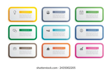 9 data infographics tab paper index template. Illustration abstract background.