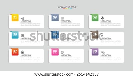 9 data infographics tab paper index template. Illustration business abstract background.