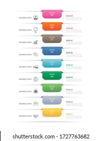 9 data step infographics timeline tab paper index template. Vector illustration abstract background. Can be used for workflow layout, banner, web design.