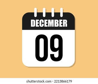 9 day december icon. Black and white december month calendar vector on orange background.