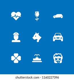 9 day icons in vector set. flower, dead, car and clover illustration for web and graphic design