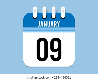 9 day January calendar icon. Banner for appointments, special dates and birthdays. Calendar vector for January in blue color on light background