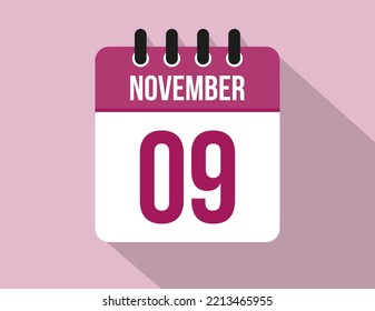 9 day November calendar. Calendar vector for November in pink color on light background