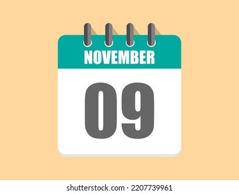 9 Day November In Green. Calendar Icon For November Month On Clear Background