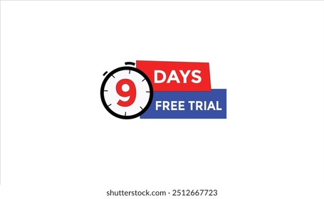 9 dias de avaliação gratuita Contagem regressiva número banner templates. time icon. Ilustração de vetor 
