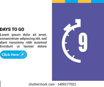 9 days to go banner. flat style. days to go concept.