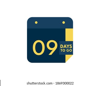 9 days to go calendar icon on white background, 9 days countdown, Countdown left days banner image