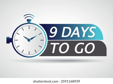9 days to go in Clock style. Special offer badge. Web design. Sale tag, for webinar, live event, banner etc.