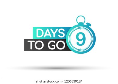 9 days to go flat icon. Vector stock illustration.