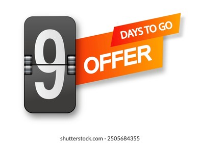 9 days to go icon set. Countdown of days remaining. Offer timer sticker limited to a few days. Vector