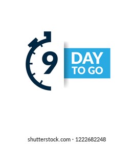 9 days to go label,sign,button. Vector stock illustration.