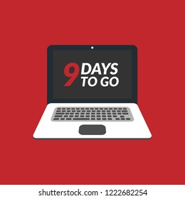 9 days to go label,sign,button. Vector stock illustration.