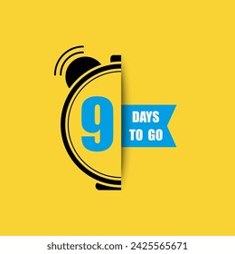 9 days to go last countdown. 9 days only. Eight days go sale price offer promo deal timer. Vector illustration. EPS 10.