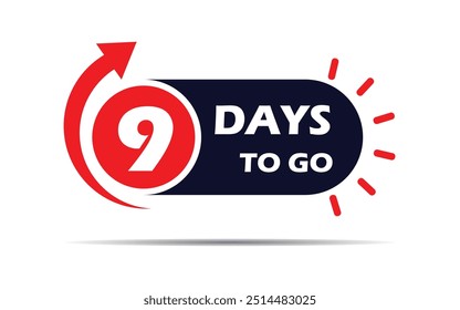 9 dias para ir último ícone de contagem regressiva. nove dias para venda preço oferta promocional tempo de negociação, 9 dias apenas, contagem regressiva esquerda dias banner. Ilustração vetorial, número de dias restantes do crachá para venda