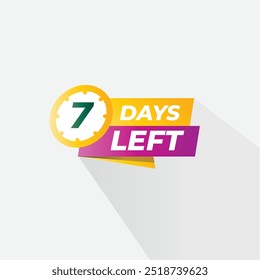 9 Days left  Countdown badge with vector number and timer stopwatch illustration. 8 days to go badge for discount promo sticker, business limited special promotion, best deal emblem or logo isolated 