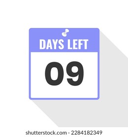 9 Days Left Countdown sales icon. 9 days left to go Promotional banner