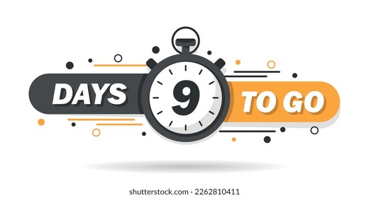 9 days left icon in flat style. Offer countdown date number vector illustration on isolated background. Sale promotion timer sign business concept.