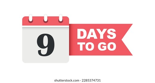 9 days left icon in flat style. Offer countdown date number vector illustration on isolated background. Sale promotion timer sign business concept.