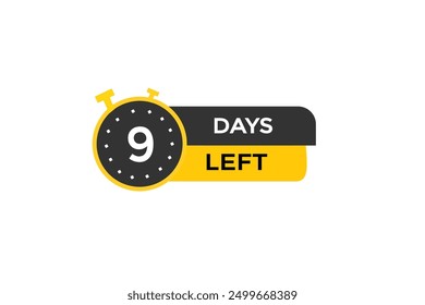 Noch 9 Tage, Symbol, Stil, Timer, Countdown, Uhr, Zeit, Hintergrund, Vorlage, 9 Tage, Countdown, Aufkleber, Linkes Banner, Geschäft, Verkauf, Label-Button
