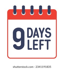 9 Tage linkes Symbol, Countdown-Tagesseite Kalendervorlage Vektorgrafik.