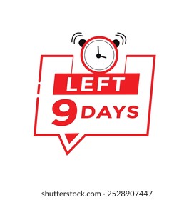 9 days left, sale web banner countdown promo deal timer template. vector illustration design.