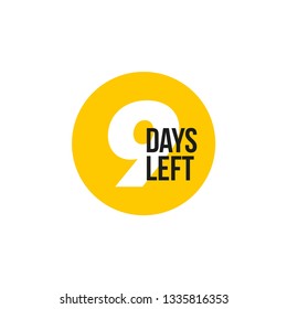 9 days left. Vector emblem with the number of days remaining