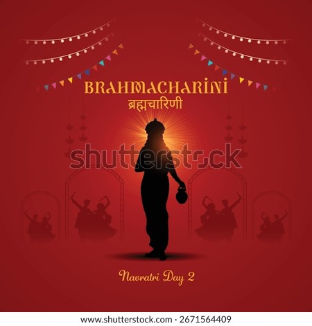 9 days of Navratri goddess durga avatars with color of the day. Day two goddess brahmacharini. Hindi translation brahmacharini. Stock photo © 